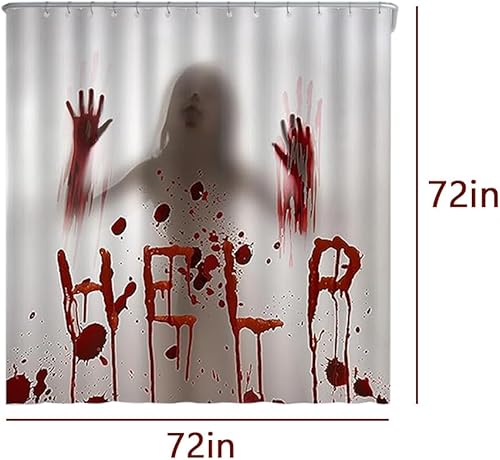 Miniatura 3 de FUNKY WIZARD Cortina de ducha de Halloween, cortinas de baño de terror sangriento de 72 x 72 pulgadas, tela impermeable con 12 ganchos para baño en