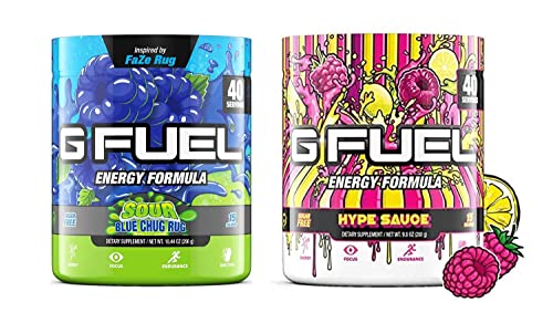 G Fuel Sour Blue Chug Rug & Raspberry Lemonade Hype Sauce Elite Energy Powder (2 Tub Bundle) #TOP25