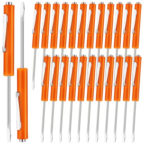 Image of Honoson 25 Pcs Pocket Screwdriver Mini Tops and Pocket Clips Magnetic Slotted Small Screw Driver with a Single Blade Head for Mechanical, Electrician (Orange)