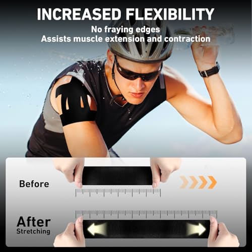 Image of Kinesiology Tape for Shoulder Precut, 12 PCS Shoulder Tape for Pain Relief, KTQUICK Original Cotton Waterproof & Breathable, Enhance Elastic Sports Tape for Pain Support and Muscle Sports, Black