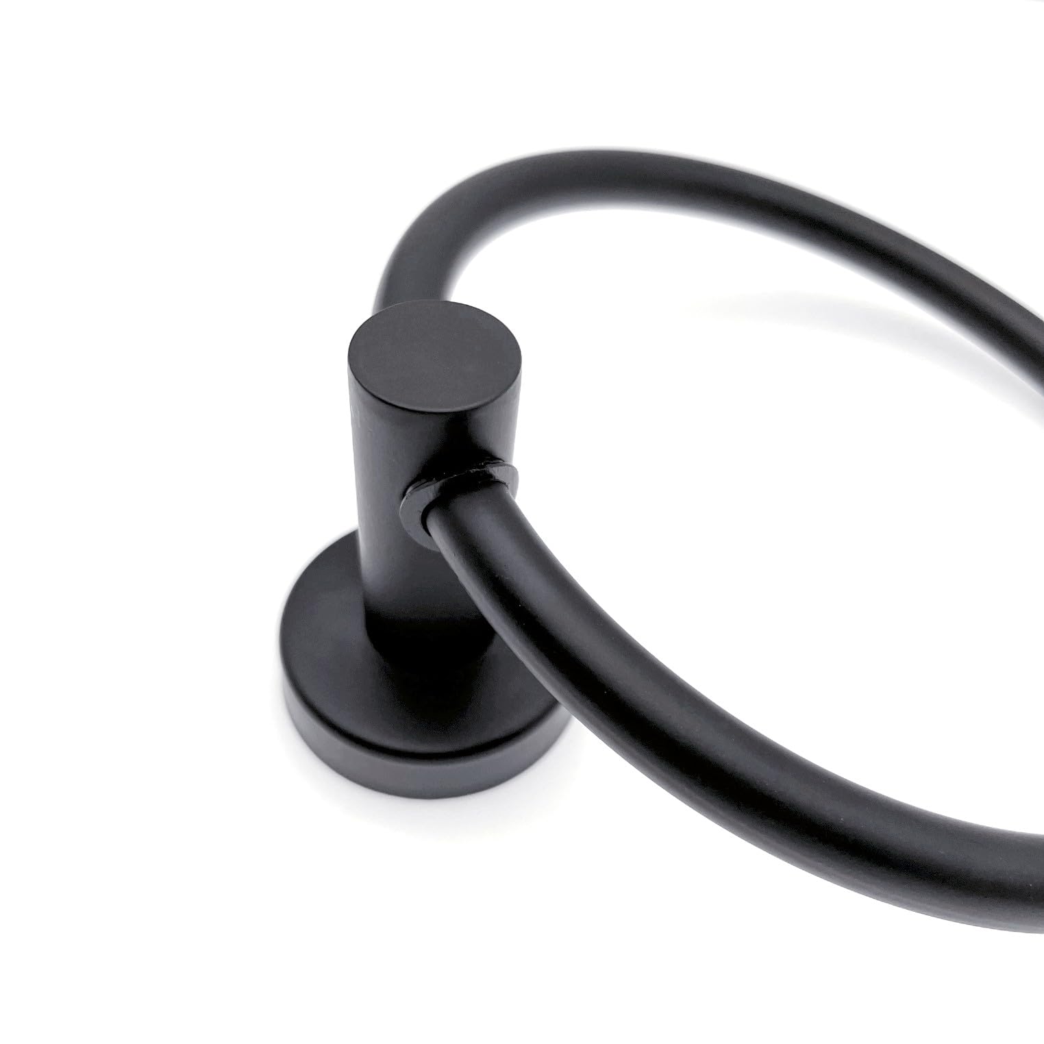 JZK Portasciugamani da bagno nero opaco da 16 cm montato a parete porta asciugamani rotondo moderno porta asciugamani in acciaio inox per bagno elegante anello asciugamano per