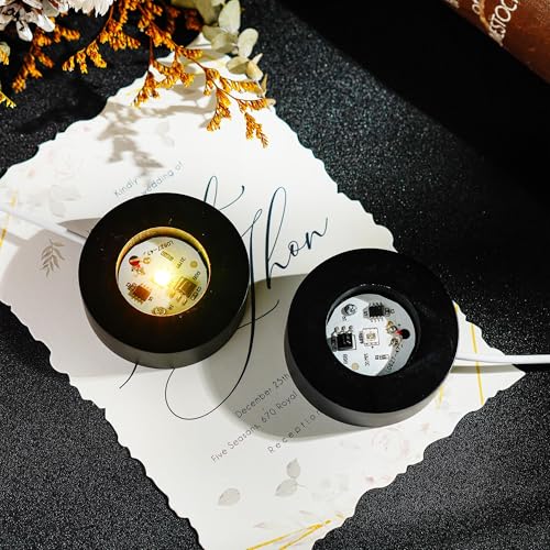 Image of ZEERSHEE 2Pcs Wooden LED Light Base for Acrylic Resin Crystal Art - 7 Color Cycle with USB Cable Display Stand Round Lighted Pedestal for 3D Crystal Sphere (2.3 inch Holder)