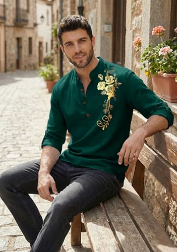 Image of Zombom Men's Cotton Polyester Blend Mandarin Collar Self One Design Printed Full Sleeve Regular Fit Casual Short Kurta