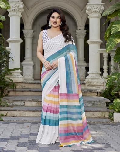 Image of Yashika Women's Chanderi Floral Digital Print Chandheri Saree with Unstitched Blouse Material