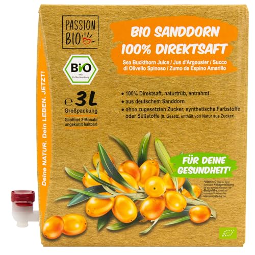 Jus d’argousier bio, 3 L – issu de culture allemande, 100% baies, sans sucre ajouté (loi), contient naturellement du sucre. – vue 3
