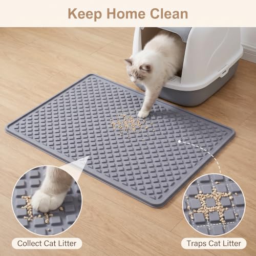 WAFT YEARN Large Cat Litter Mat, Silicone Pet Feeding Mat, 40 x 28 in, Grey - Image 3