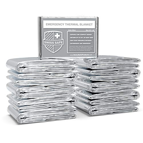 image for Swiss Safe Emergency Mylar Thermal Blankets (Bulk 10-Pack) - Designed 