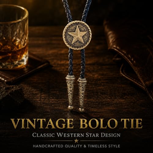 Image of Cowboy Bolo Tie for Men, Vintage Cow Skull Bolo Tie Necklace Native American Necktie for Men Women