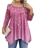 IN'VOLAND Plus Size Tunic Tops for Women 3/4 Sleeve Shirts Round Neck Blouses Dressy Loose Fit Fall Outfits