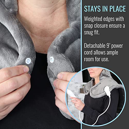 Image of DMI Plush Micro-Fleece Weighted Heating Pad for Neck, Shoulders & Back - 4 Heat Settings, Auto Shut-Off, 9' Cord, Gray, Large