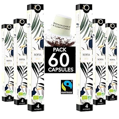Origeens - Capsulas Nespresso Compatibles | Capsulas cafe ECOLÓGICAS Arabica FAIRTRADE Biodegradables | SOFIA Café Descafeinado sin disolventes 60 capsulas de cafe | Torrefacción Artesanal