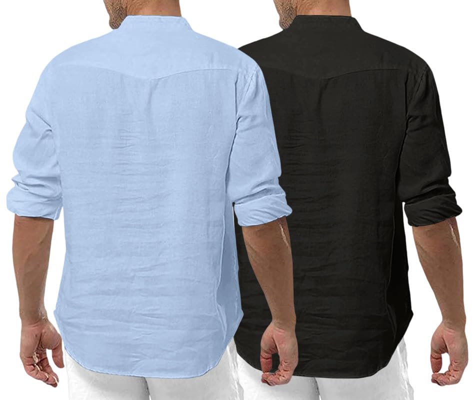 Image of ROYALSCOUT Men's Cotton Polyester Blend Solid Regular Fit Full Sleeve Short Kurta | Ethnic, Lightweight Summer Kurta for Daily & Occasion Use