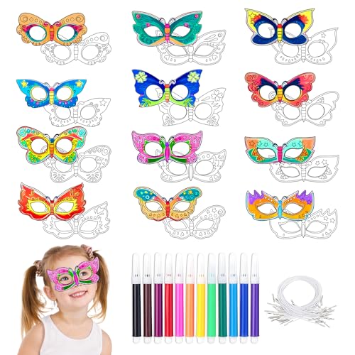 KEORHEZ 24 Pièces Masque A Decorer Enfant, Masque Papillon, DIY Peinture Masques De Peintable, Parfait Pour Les Anniversaires D'enfants, Les Fêtes De Carnaval, Halloween, Les Spectacles