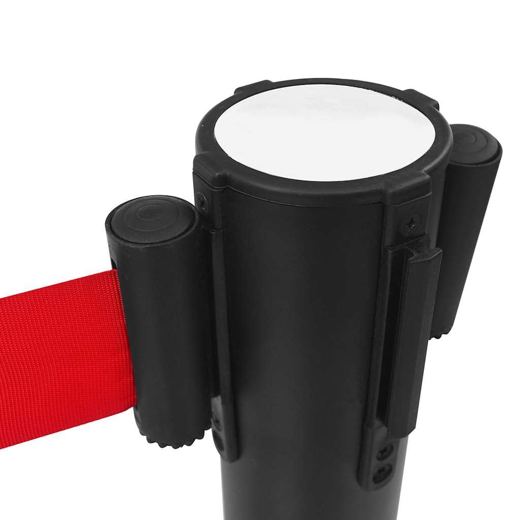 Sistema de guía personal de acero negro con banda extensible 48 x 2000 mm, 93 cm de altura, 2 soportes y 1 cinturón, inoxidable, móvil y flexible para bloqueo, barrera, seguridad, limitación