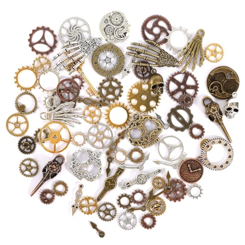 HFDONGL 76 Stück Steampunk Deko Steampunk Accessoires Steam Punk Zahnrad Anhänger für Handwerk Schmuckherstellung Zubehör
