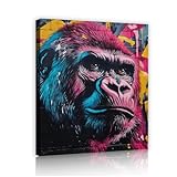 アーバンストリートアートキャンバスプリントウォールアートゴリラ野生生物壁写真寝室バスルームリビングルーム装飾マルチカラー吊るす準備ができた38x50cmインナーフレーム