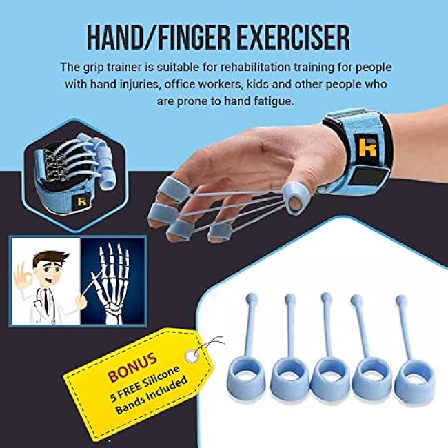 Hand Finger Strengthener by Rapid Fingers - Hand Extensor Exercise Equipment, 40lb Resistance Band Finger Strengthener ¨C for Climbing, Guitar, Gaming. One-Size Fits all.