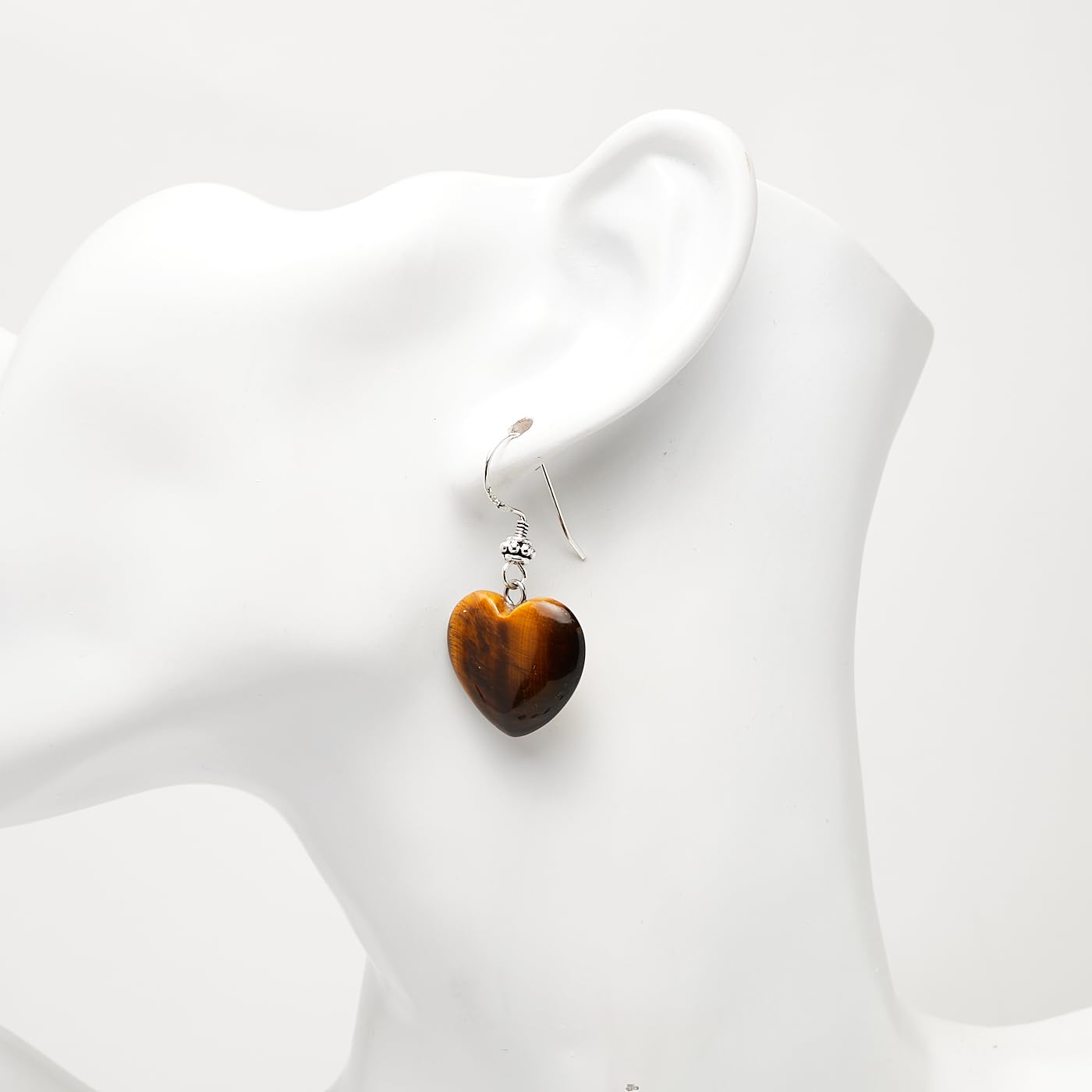 Orecchini a Forma di cuore da Donna - Perle di pietre preziose naturali da 20 mm con orecchini a gancio in argento 925 (Occhio di tigre marrone)