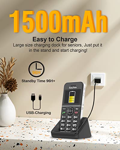 Easyfone T100 4G Unlocked Big Button Cell Phone, 2.0-Inch Hd Full-View Display, Sos Button With Gps, Hearing Aid Compatible, 1500Mah Battery With A Big Charging Dock, Fcc Certified. #TOP6