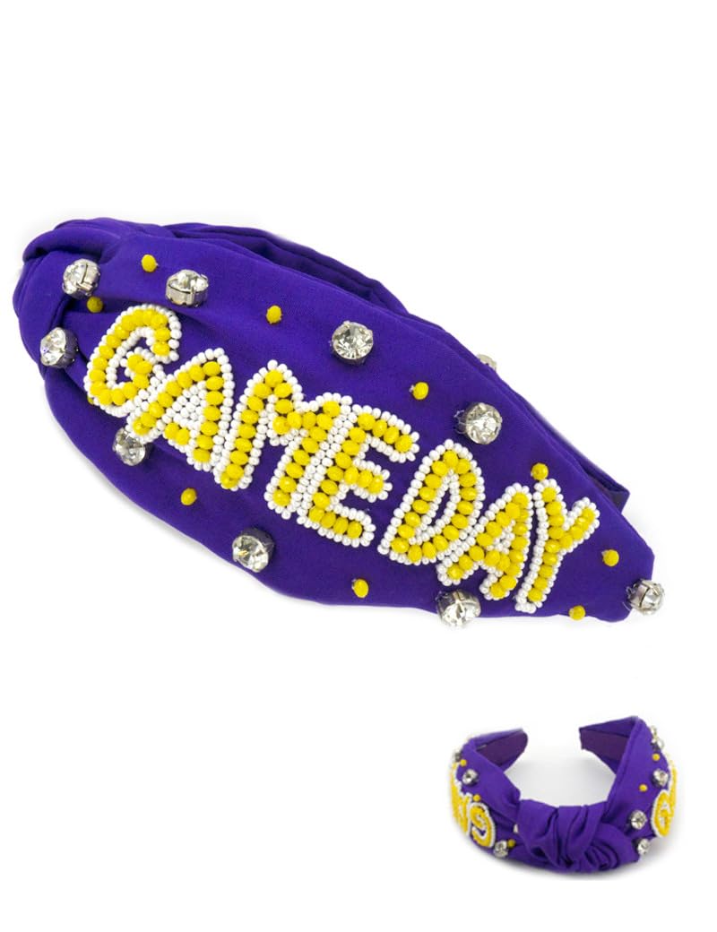 Miracle CollectionGame Day Classic Cross Knotted Headband for Women and Girls. (PURPLE YELLOW)