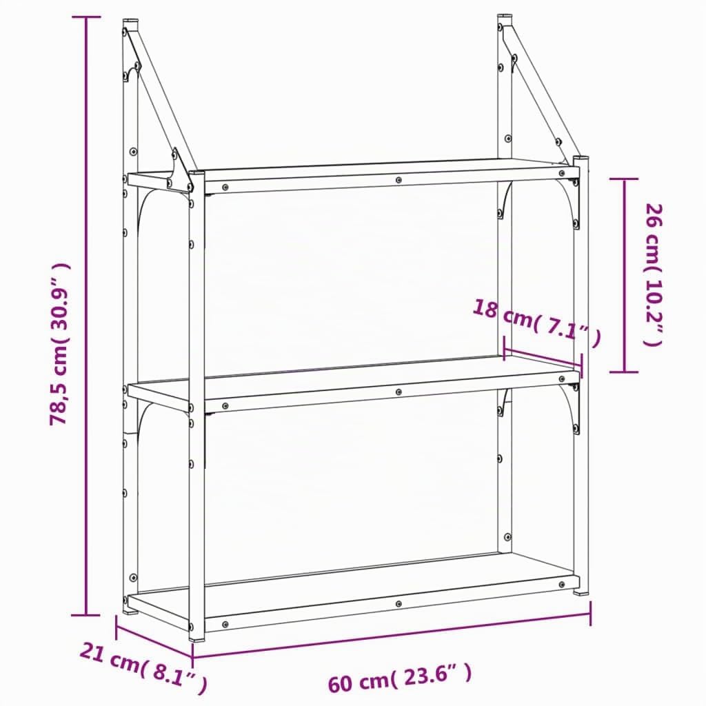 vidaXL Étagère Murale 3 Niveaux chêne Sonoma 60x21x78,5 cm