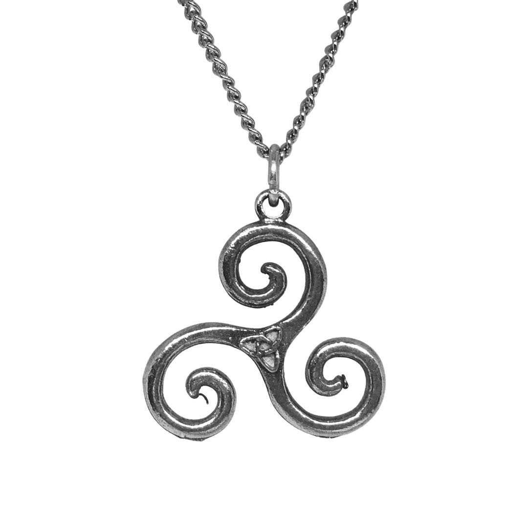 Celtic Triskele Triple Spiral Pendant Pewter Souvenir Gift Necklace Triskelion