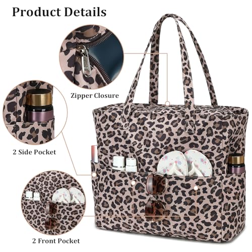 Image of LEDAOU Large Beach Bag Women Waterproof Sandproof Zipper Beach Tote Pool Bag for Swim Gym Grocery Travel with Wet Pocket