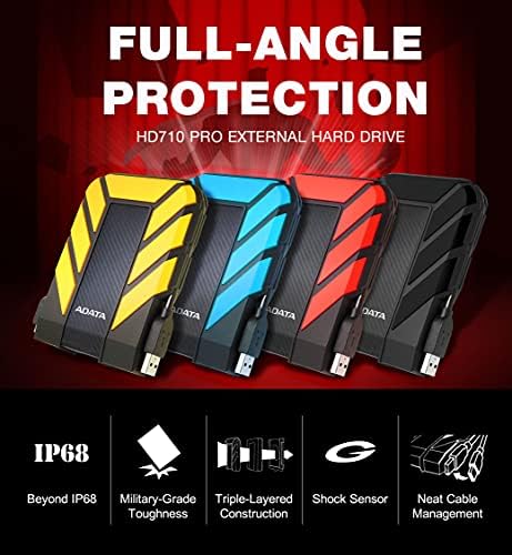 ADATA HD710 Pro - 4 TB External Hard Drive - Shockproof, Waterproof & Dustproof - Durable Storage - For Gamers, Students & Professionals - Mac, PC & Linux Compatible - Black - AHD710P-1TU31-CBK — view 8