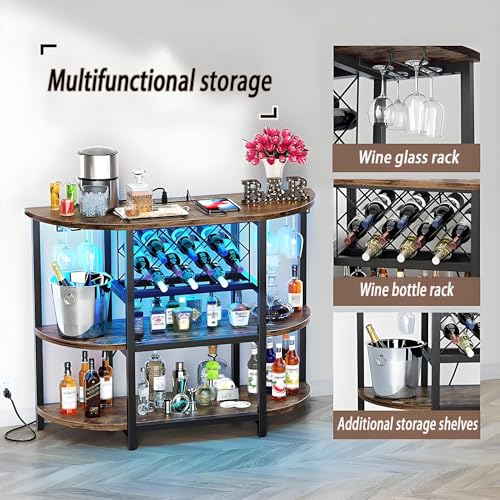 Soporte de vino metálico negro 3 niveles con luz LED miniatura 3