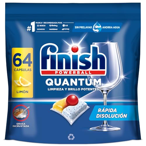Finish Powerball Quantum All in 1 Pastillas para el lavavajillas Limón, 64 pastillas