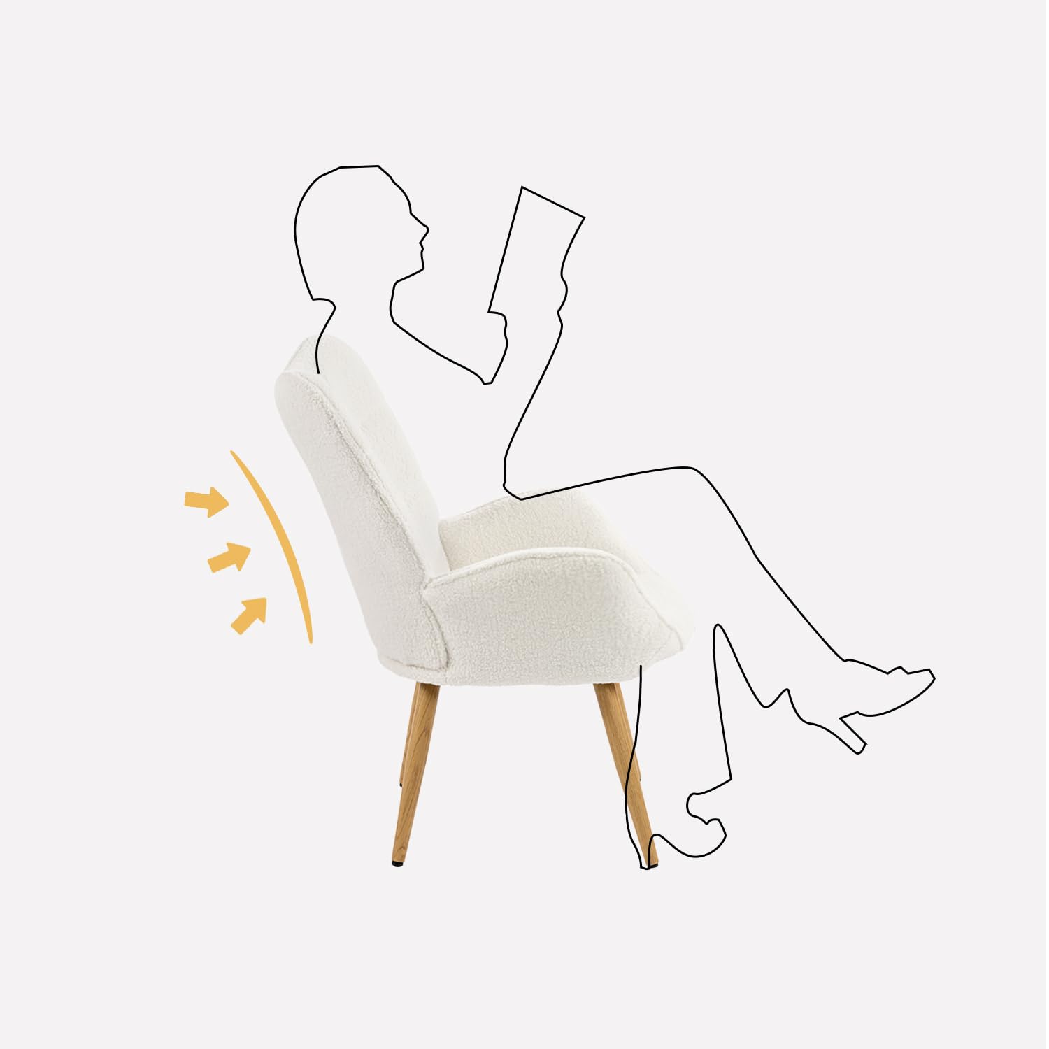 MEUBLE Cosy Sillón Nórdica Butaca de Salón para Dormitorio Silla Escandinavo con Respaldo y Reposabrazos Patas de Madera en Tela de Bucle Gris