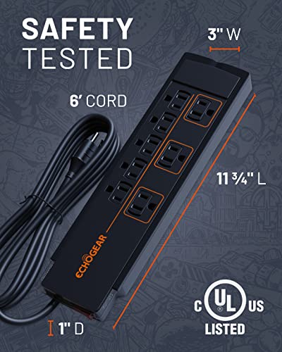 image for ECHOGEAR ShockBlocker 8 Outlet Surge Protector Power Strip - Slim Desi