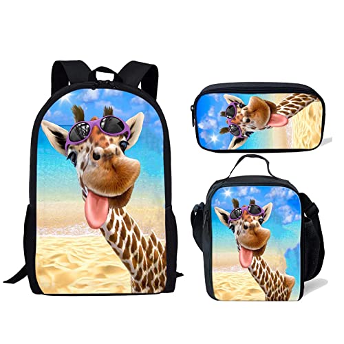 Set di 3 zaini con stampa 3D divertente giraffa per ragazzi e ragazze per la scuola Giraffa Taglia unica Zaini Daypack