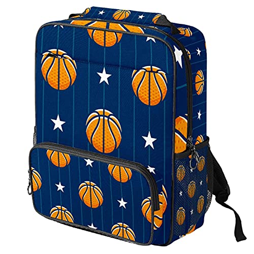 Sac à dos ordinateur portable à rayures et étoiles de basket-ball
