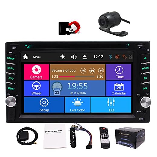 Double Din Car DVD Player 6.2 Inch Touch Screen Car Stereo 2 Din Car GPS Radio in-Dash Audio Head Unit AM/FM/RDS Bluetooth USB SD SWC with 8GB Map Card&Remote Control&Backup Camera