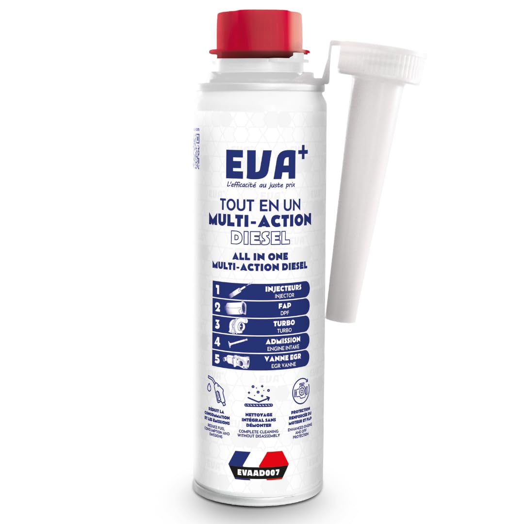 Pulitore Motore e Decarbonizzante Diesel 5in1 300mL - EVA+ | EVAAD007 | Multiazione Senza Smontaggio | Pulisce Iniettori EGR Turbo | Riduce Consumi | Tutti Motori Diesel | Protezione FAP
