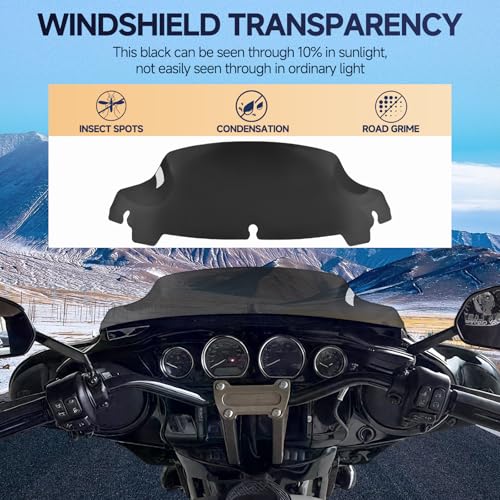 Image of Black 7 inch Motorcycle Wave Windshield Windscreen Compatible for Harley 2014-2024 Harley Davidson Touring Street Glide /Electra Glide /Ultra Limited /Tri Glide FLHT FLHX FLHXS FLHTK