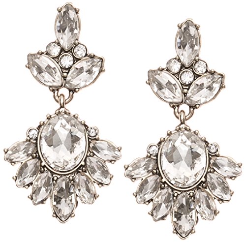 Happiness Boutique Women Statement Earrings Rhinestones in Clear Color Flower Crystal Drop Earrings nickel free