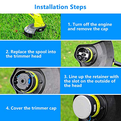 yoelike String Trimmer Spool Replacement for Ryobi One Plus AC14RL3A 18V 24V 40V, 11ft 0.065\" Auto-Feed Cordless Weed Eater Spools Line with AC14HCA Cap Covers Parts (13 Spools, 2 Cap)