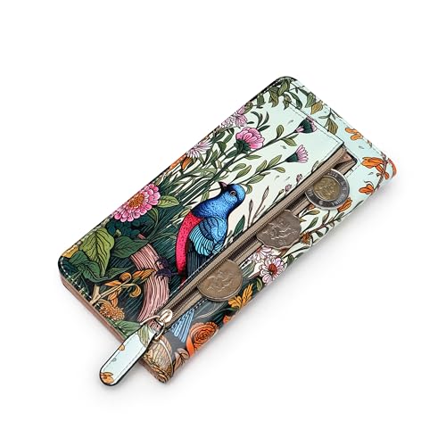 Rfid Slim Wallet for Womens Thin Card Holder Travel Wallet Bifold Clutch Long Ladies Billfold Blue Bird2