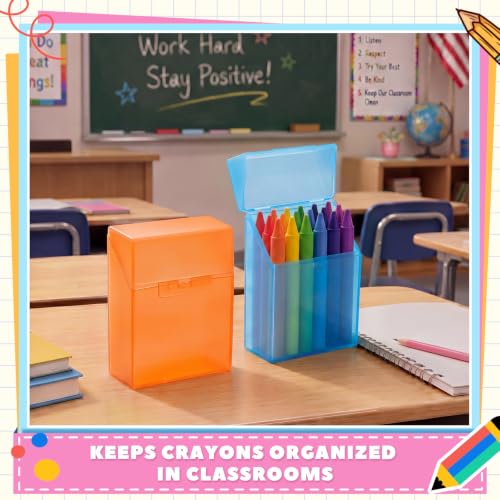 Image of Clabby 2 Pcs Clear Plastic Crayon Boxes Hold 24 Count, Blue,Orange