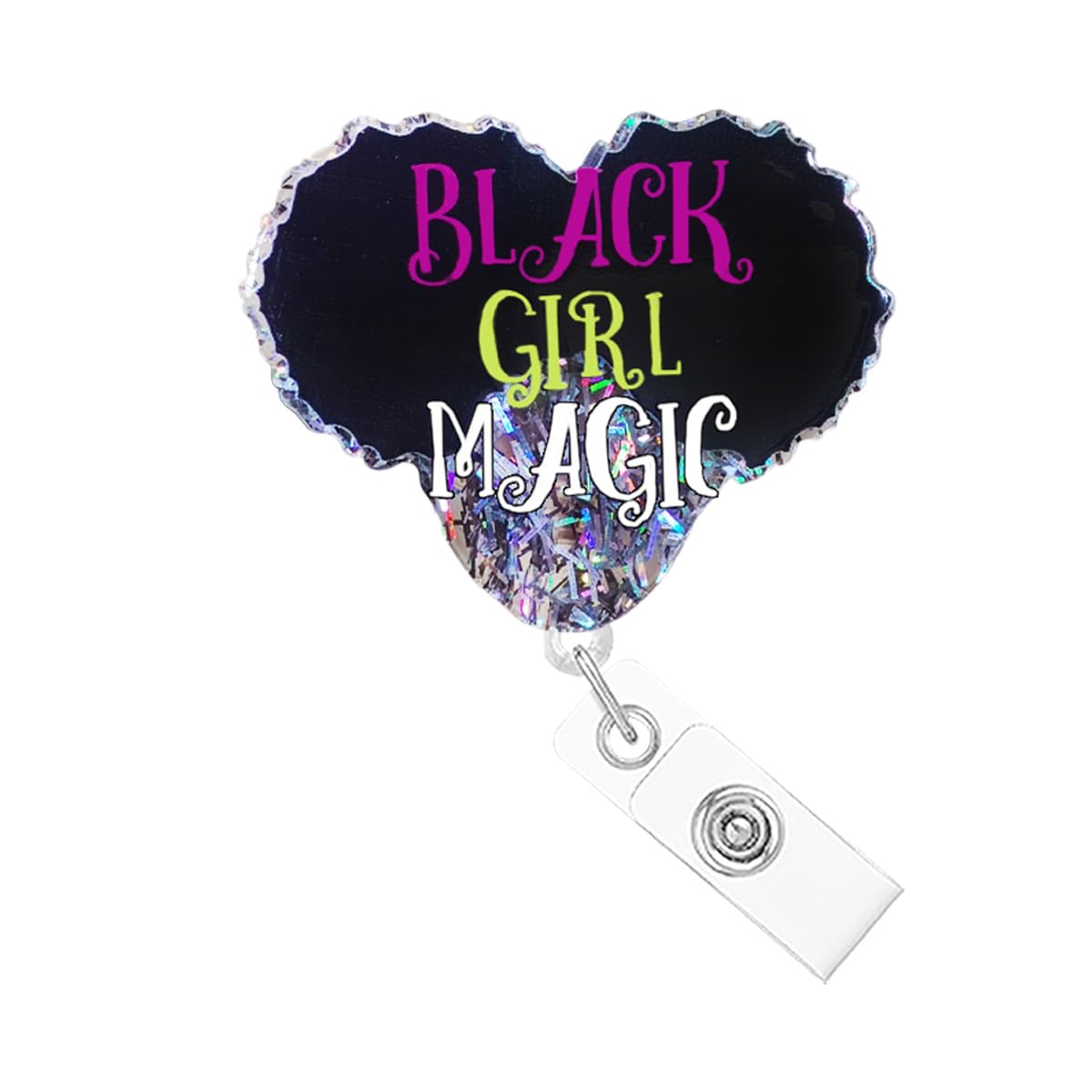 Abamilaka Black Girl Magic Nurse Badge Reel Holder Funny Cute Medical Badge Reels Retractable for Nurses Nursing Student Badge Clip Glitter Acrylic RN