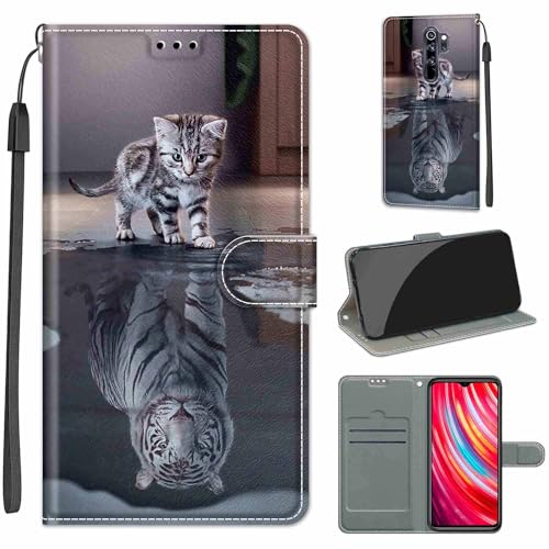Cover Compatibile con Xiaomi Redmi Note 8 Pro, Premium Pelle PU Portafoglio Flip Libro Custodia per Redmi Note 8 Pro [Protezione Completa] - gatto e tigre