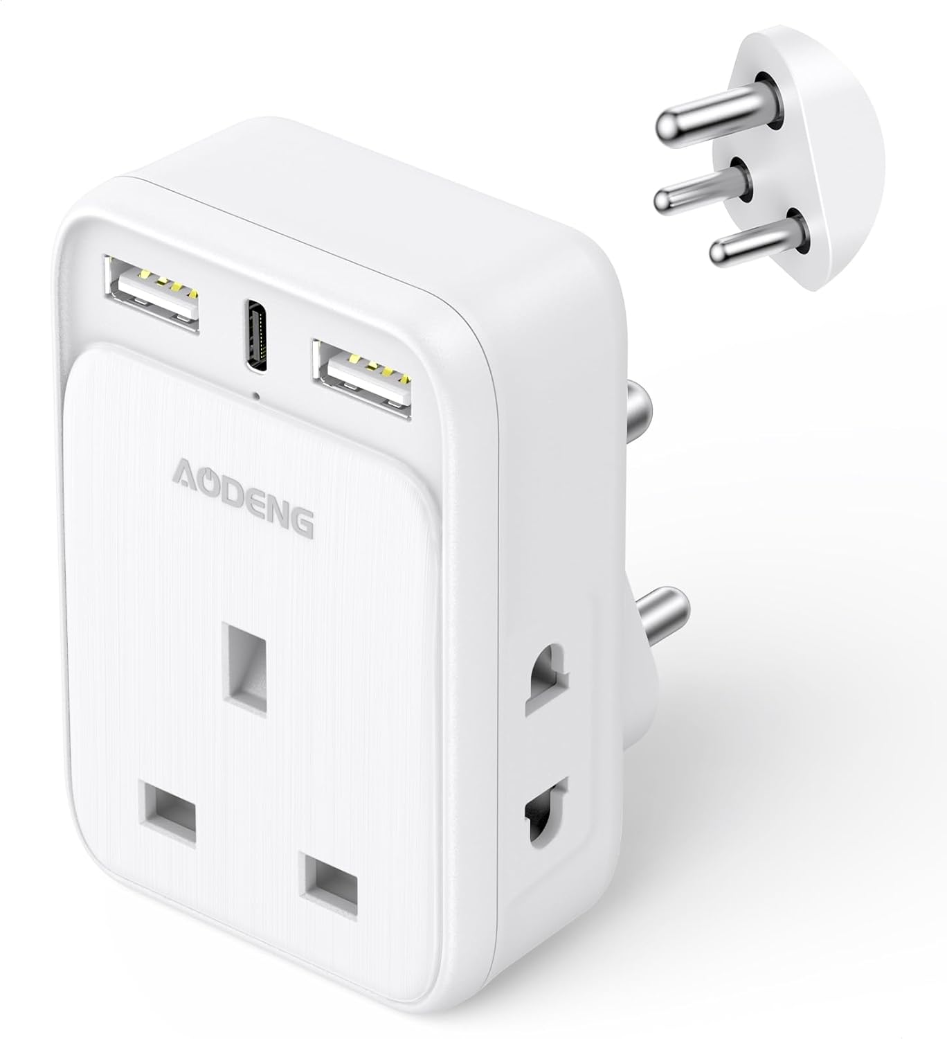 AODENG UK to India Plug Adapter, Grounded UK to India Travel Adapter