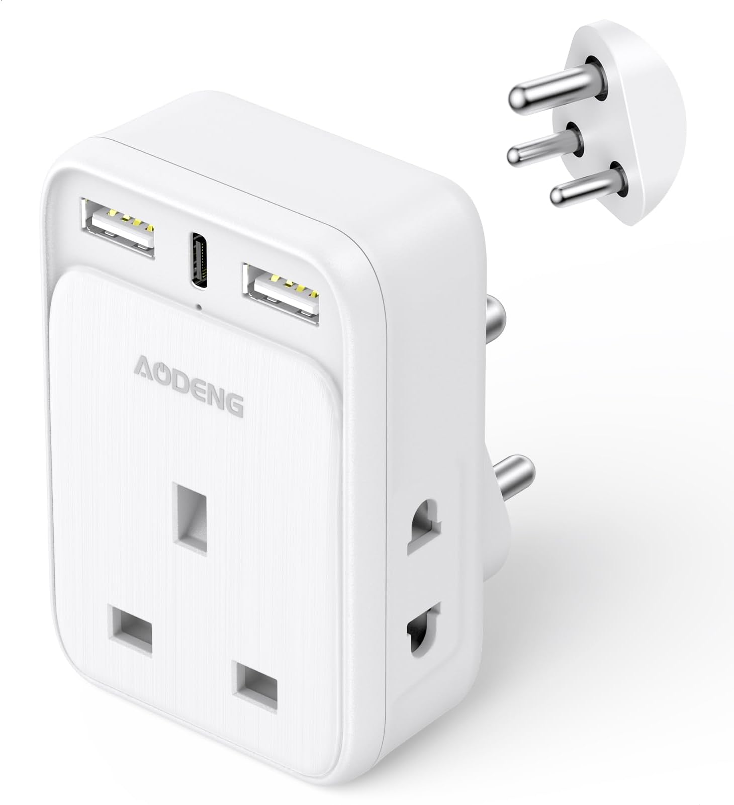 AODENG UK to India Plug Adapter, Grounded India Travel Adapter with 3 USB Ports 32W USB C Fast Travel Charger, Travel Adaptor Plug UK to india for india Pakistan, Sri Lanka, Yemen(Type D)