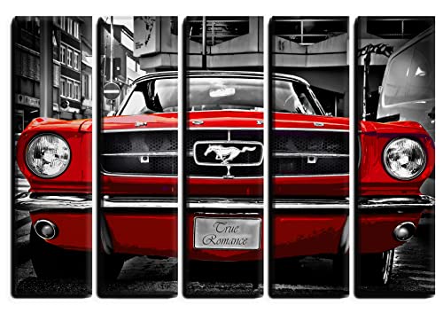 Big 5 Piece Red Mustang 1964 Wall Art Decor Picture Painting Poster Print on Canvas Panels...