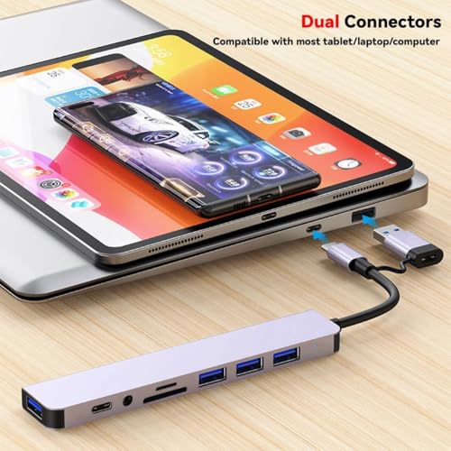Image of 8-in-1 USB C Hub Multiport Adapter - Type-C Docking Station with 4K HDMI, VGA, Ethernet, 3 USB 3.0 Ports, SDCard Reader, PD Charging - Compatible with MacBook, Dell, HP,Type C Laptops