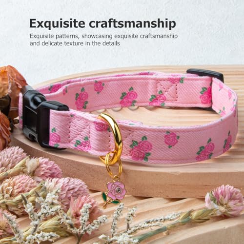 Cotton Handmade Dog Collar Cute and Distinctive Patterns Pink Rose with Pendant Cute Dog Collars for Small Medium Large Dogs Girl Dogs Boy Dogs S - Image 6