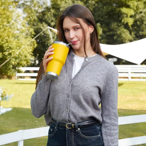 Image of MEWAY 30oz Tumbler Double Wall Vacuum Insulated Travel Mug, Stainless Steel Tumbler with Lid, Durable Powder Coated Insulated Coffee Cup for Cold & Hot Drinks (Yellow,1 PACK)