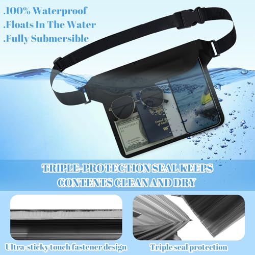 6 Pcs Waterproof Pouch Dry Bag Fanny Pack for Beach Swimming, Black miniatura 2